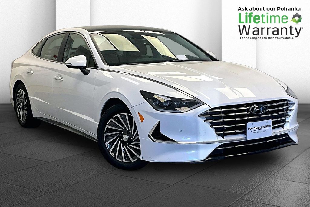 Hyper White 2021 Hyundai Sonata Hybrid Sedan Front-Wheel Drive Automatic