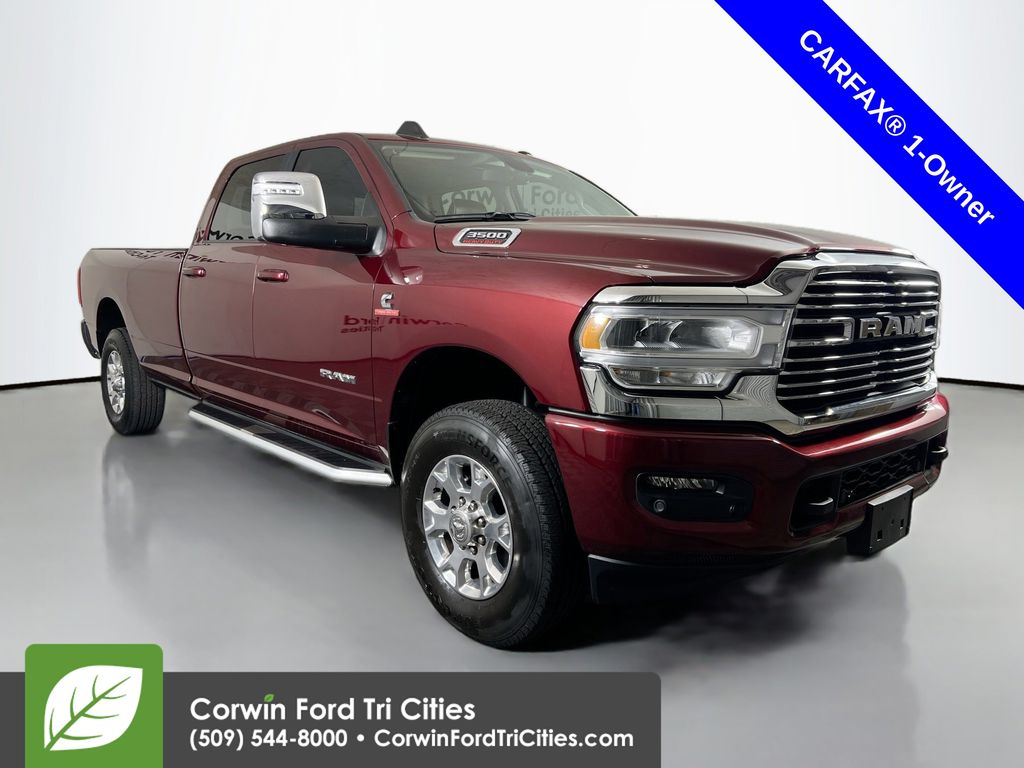 Delmonico Red Pearlcoat 2023 RAM 3500 Laramie Crew Cab LB 4WD Pickup Truck Four-Wheel Drive 6-Speed Automatic