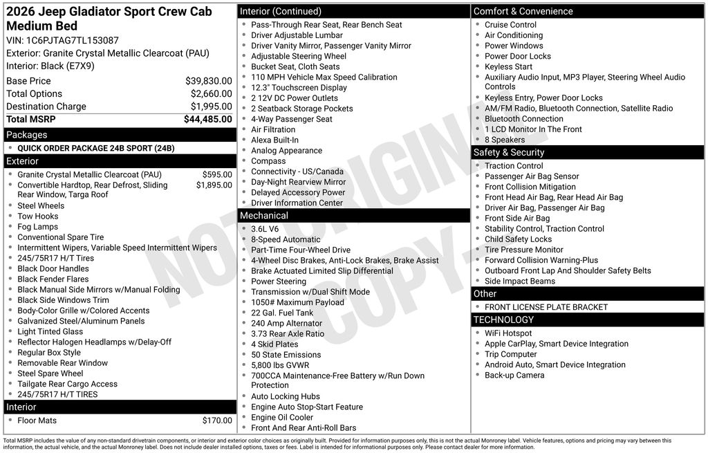 new 2026 Jeep Gladiator car, priced at $40,261