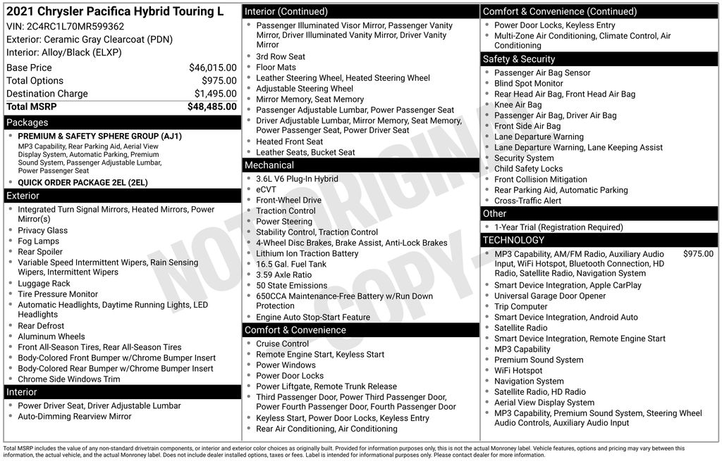 Certified Used 2021 Gray Chrysler Touring L image 7