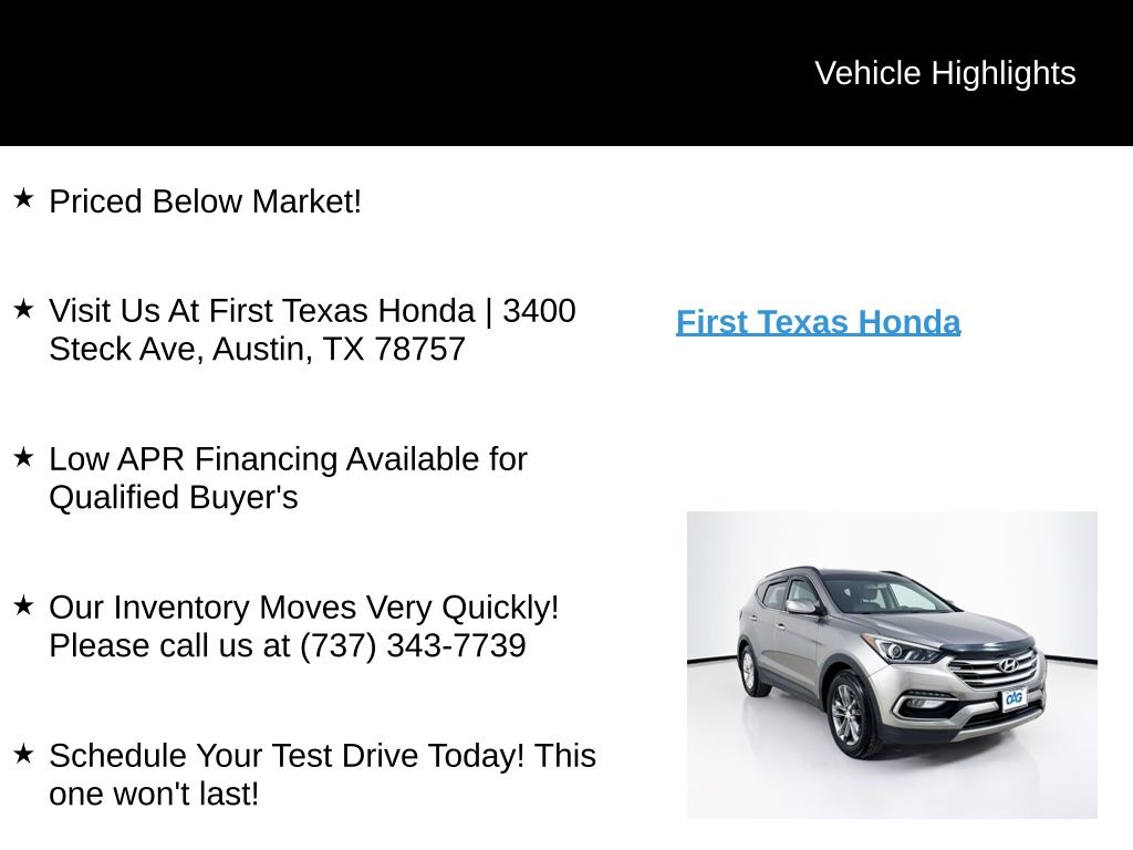 Used Car 2017 Hyundai Santa Fe Sport  2.0t For Sale Under $12,000 In Austin, Texas