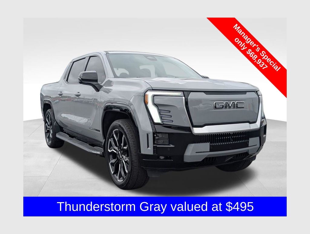 Thunderstorm Gray 2025 GMC Sierra EV Denali Crew Cab (Extended Range) e4WD Pickup Truck All-Wheel Drive 1-Speed Automatic