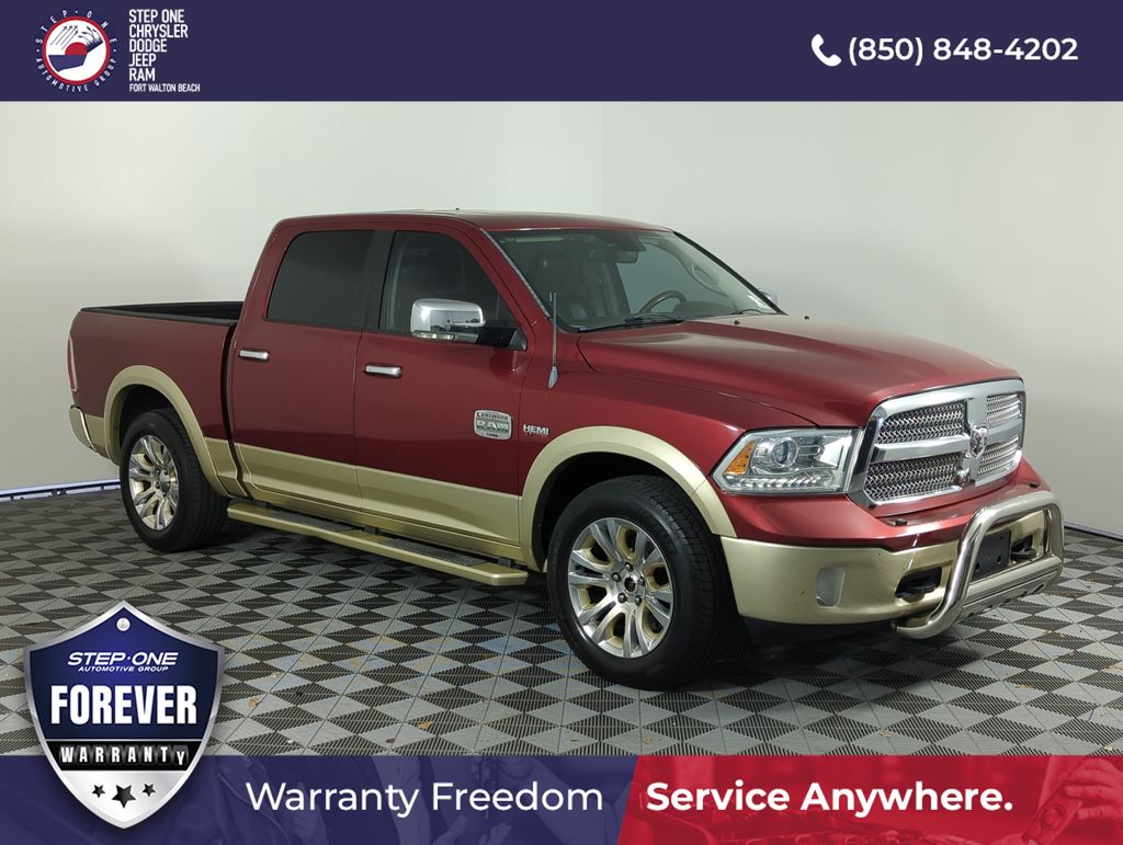 Deep Cherry Red Crystal Pearlcoat 2013 RAM 1500 Laramie Longhorn Crew Cab 4WD Pickup Truck Four-Wheel Drive 6-Speed Automatic