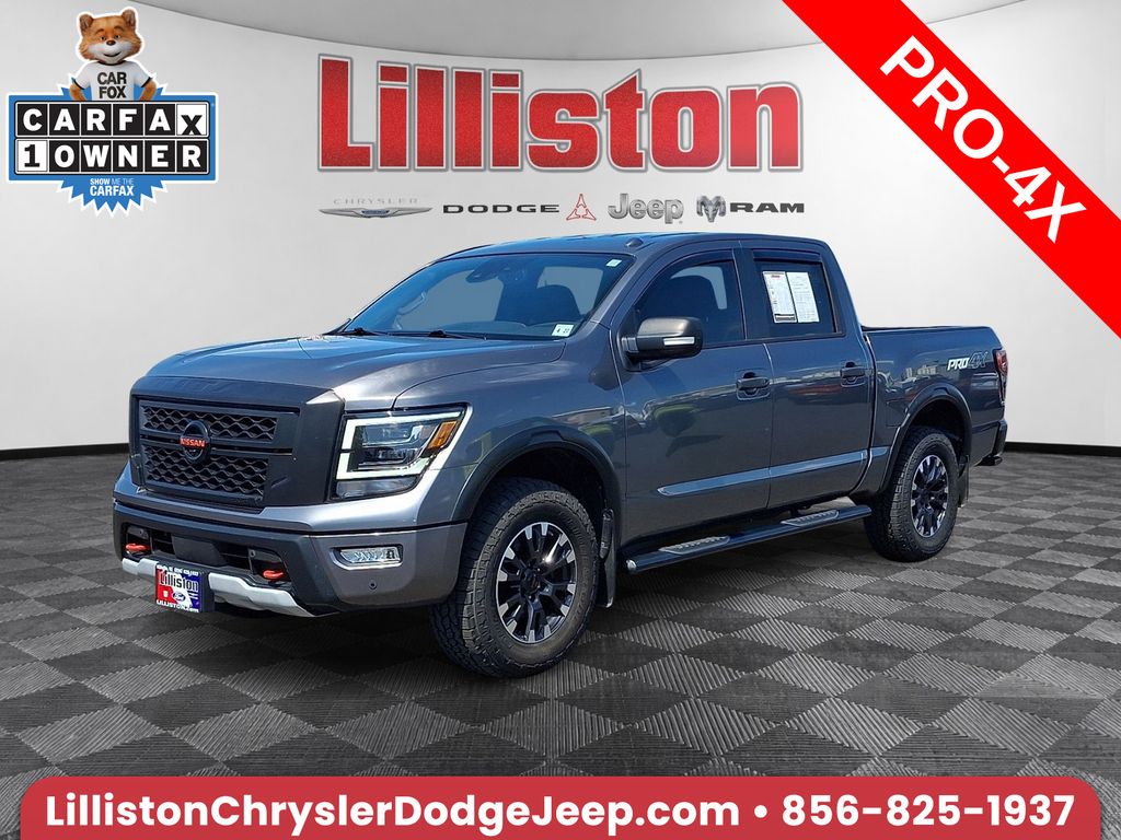 Gray (Gun Metallic) 2021 Nissan Titan Pickup Truck Four-Wheel Drive 9-Speed Automatic