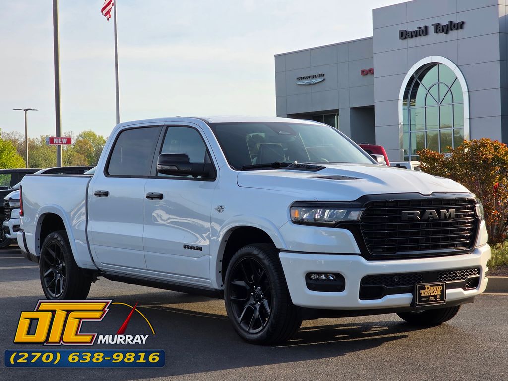 Ivory White Tri-Coat Pearlcoat 2026 RAM 1500 Laramie Crew Cab 4WD Pickup Truck Four-Wheel Drive 8-Speed Automatic