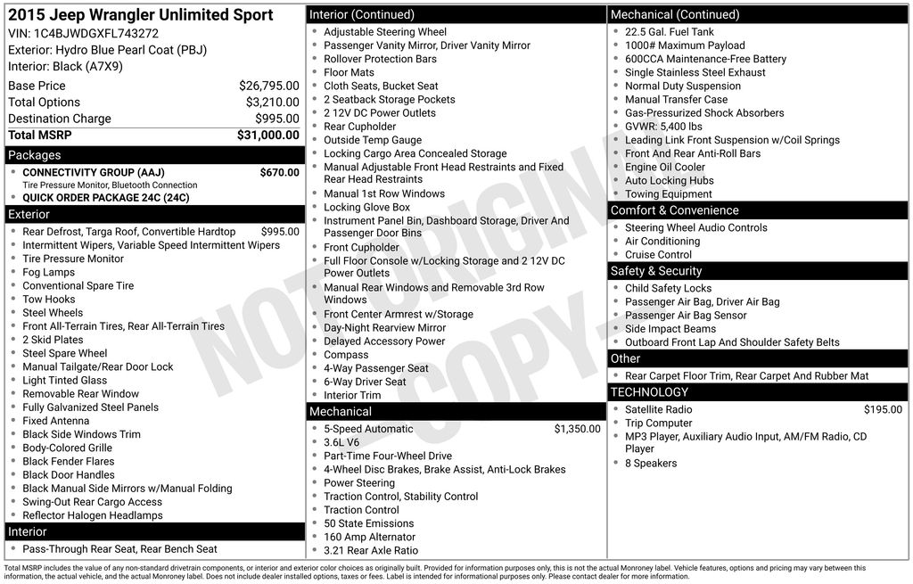 Used 2015 Blue Jeep Unlimited Sport image 2