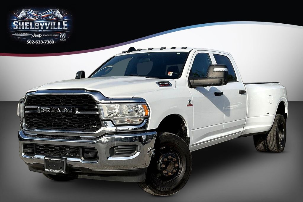 Bright White Clearcoat 2023 RAM 3500 Tradesman Crew Cab LB DRW 4WD Pickup Truck Four-Wheel Drive 6-Speed Automatic