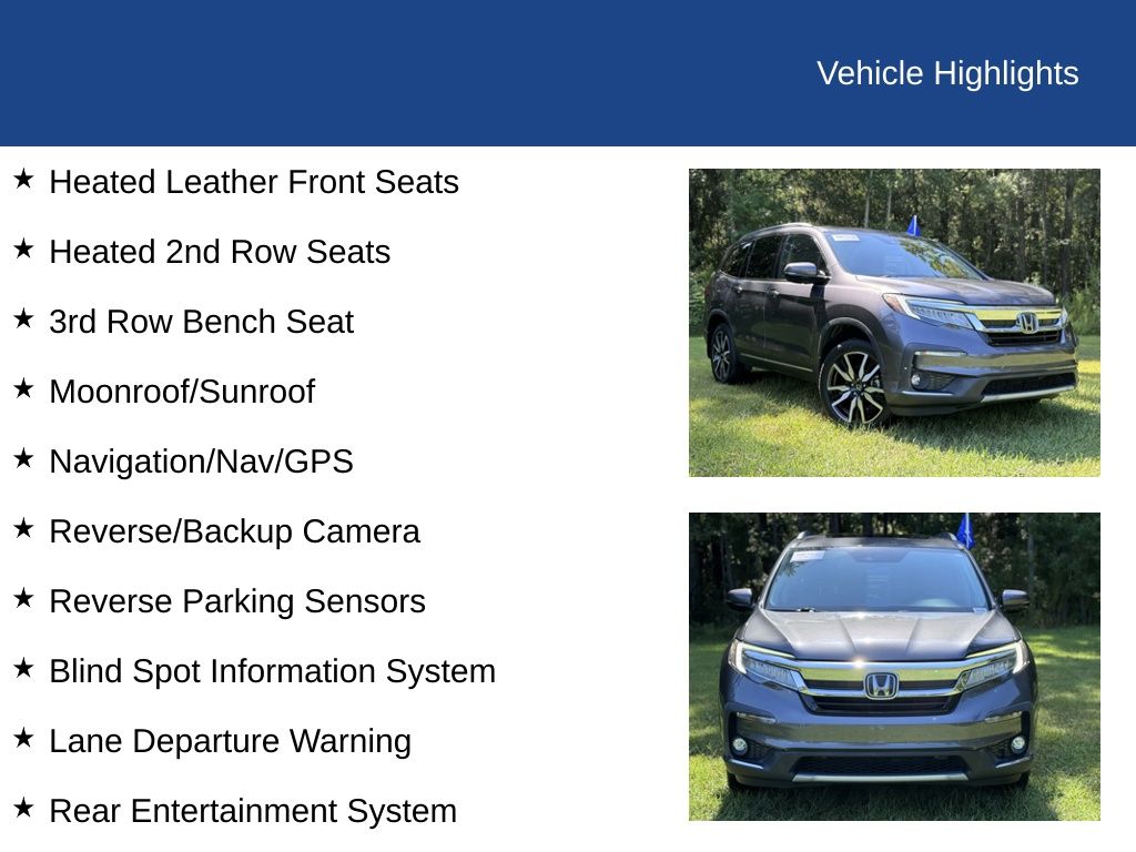 2020 Honda Pilot Touring w/Rear Captain's Chairs