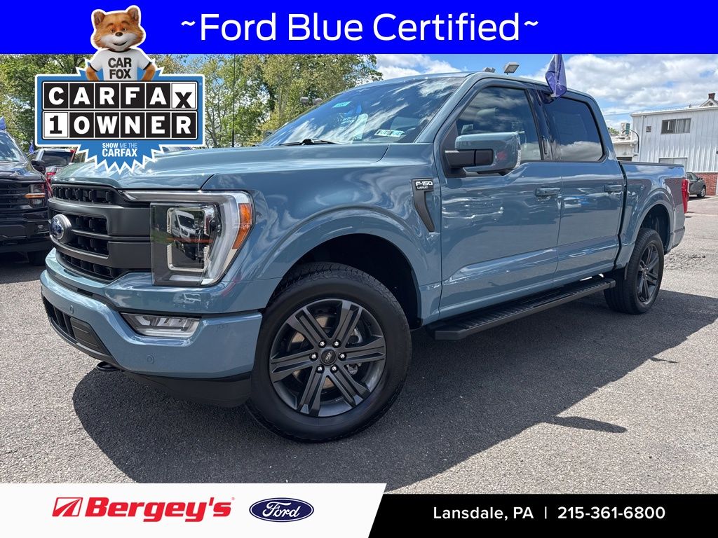 Blue 2023 Ford F-150 Lariat SuperCrew 4WD Pickup Truck Four-Wheel Drive 10-Speed Automatic