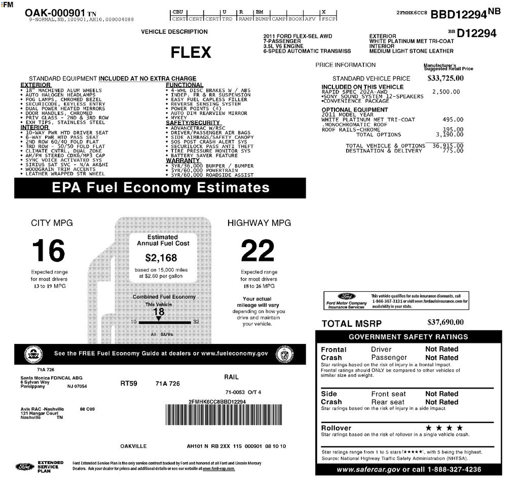 White 2011 Ford Flex SUV / Crossover All-Wheel Drive 6-Speed Automatic