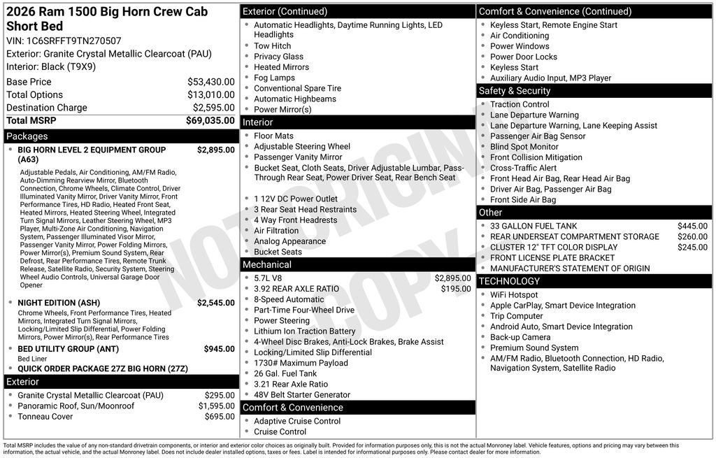 new 2026 Ram 1500 car, priced at $94,974