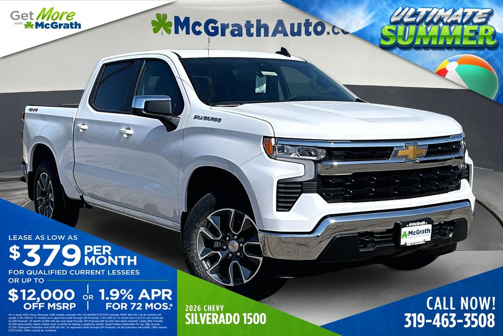 Summit White 2026 Chevrolet Silverado 1500 LT Crew Cab 4WD Pickup Truck Four-Wheel Drive Automatic