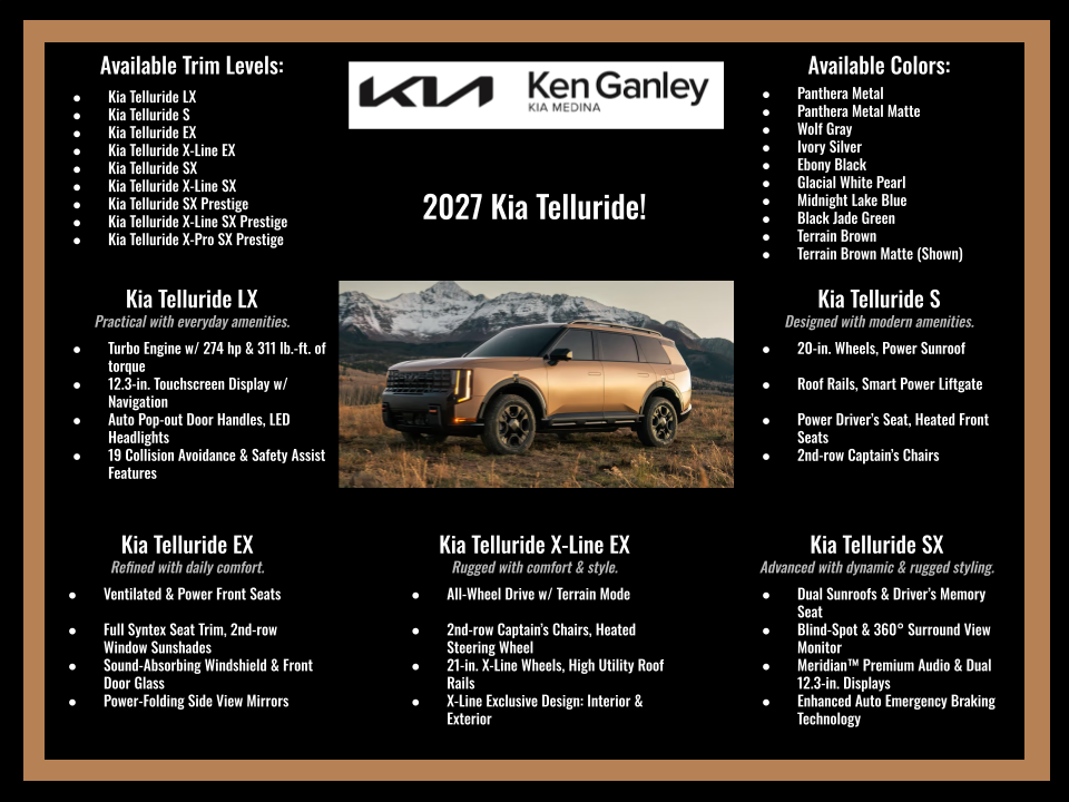 Ebony Black 2027 Kia Telluride Hybrid SUV / Crossover All-Wheel Drive 6-Speed Automatic