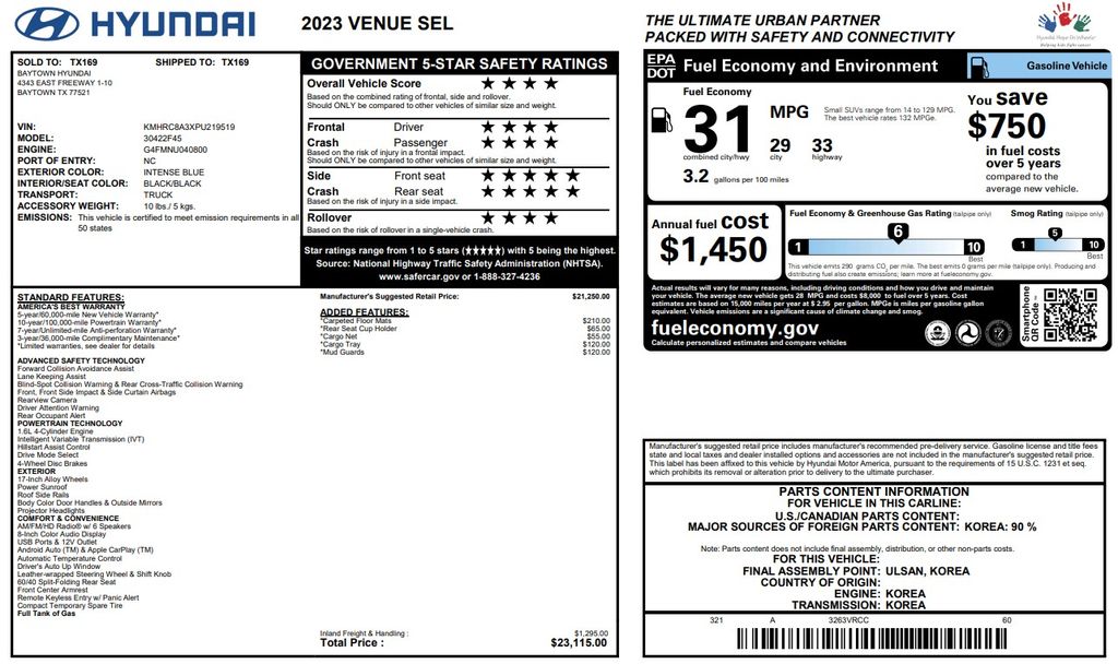 2023 Hyundai Venue SEL Blue at South Houston Nissan
