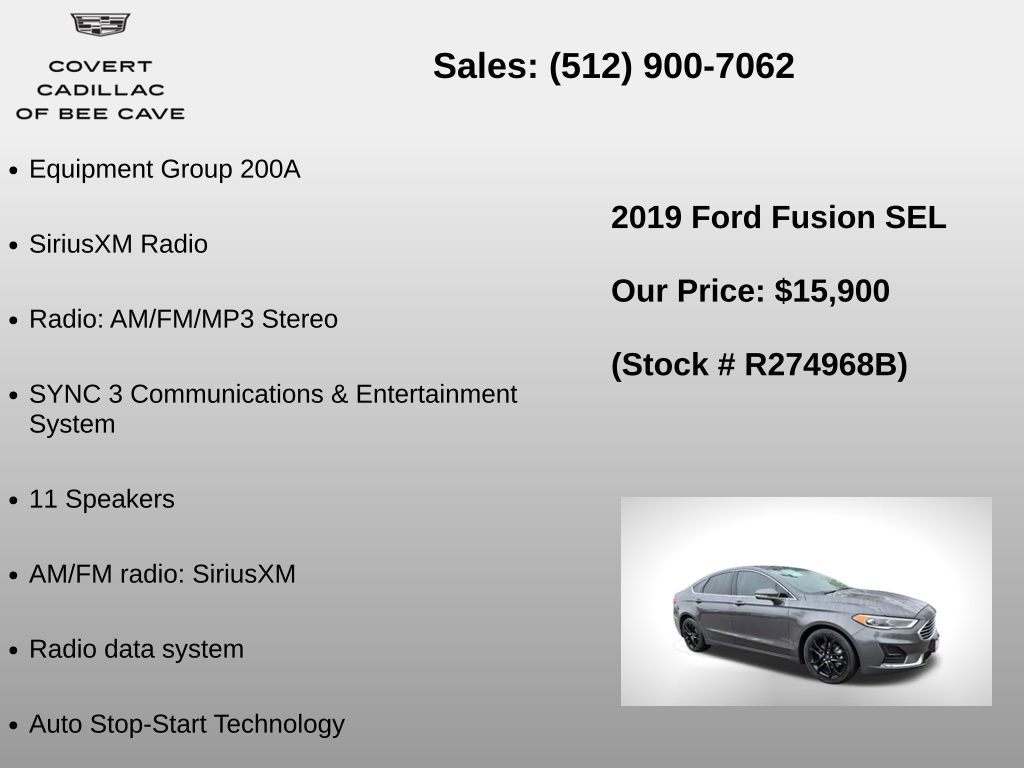 Used Car 2019 Ford Fusion  Sel For Sale Under $20,000 In Austin, Texas