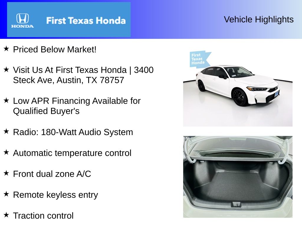 Used Car 2025 Honda Civic Hybrid  Sport For Sale In Austin, Texas