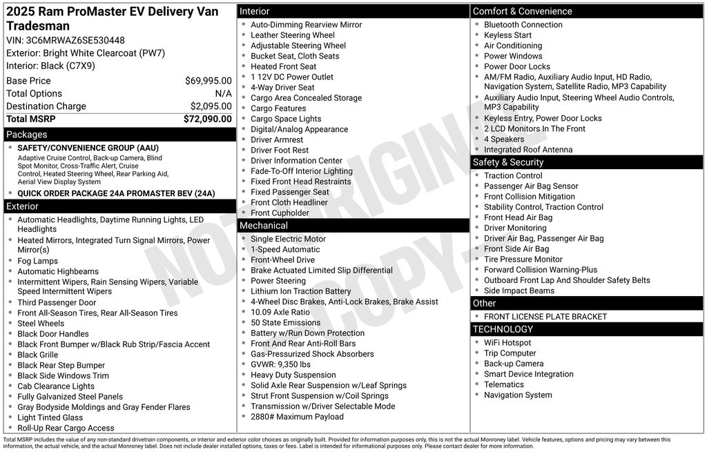 New Car 2025 Ram Promaster 3500 Ev  For Sale Under $70,000 In Austin, Texas