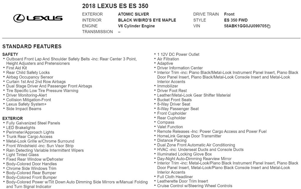 2018 Lexus ES 350 20