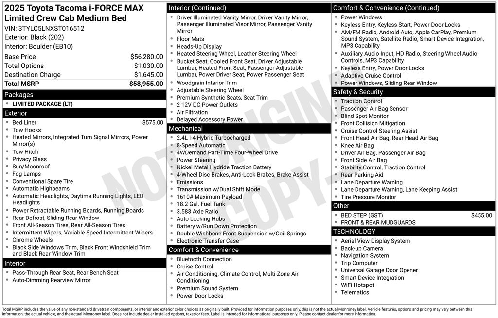 Used Car 2025 Toyota Tacoma Hybrid  Limited For Sale Under $60,000 In Austin, Texas