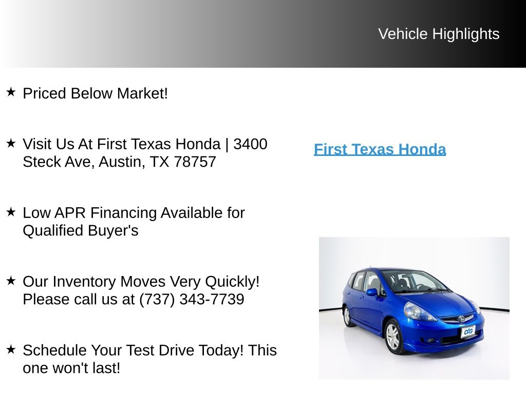 Used Car 2008 Honda Fit  Sport For Sale Under $10,000 In Austin, Texas