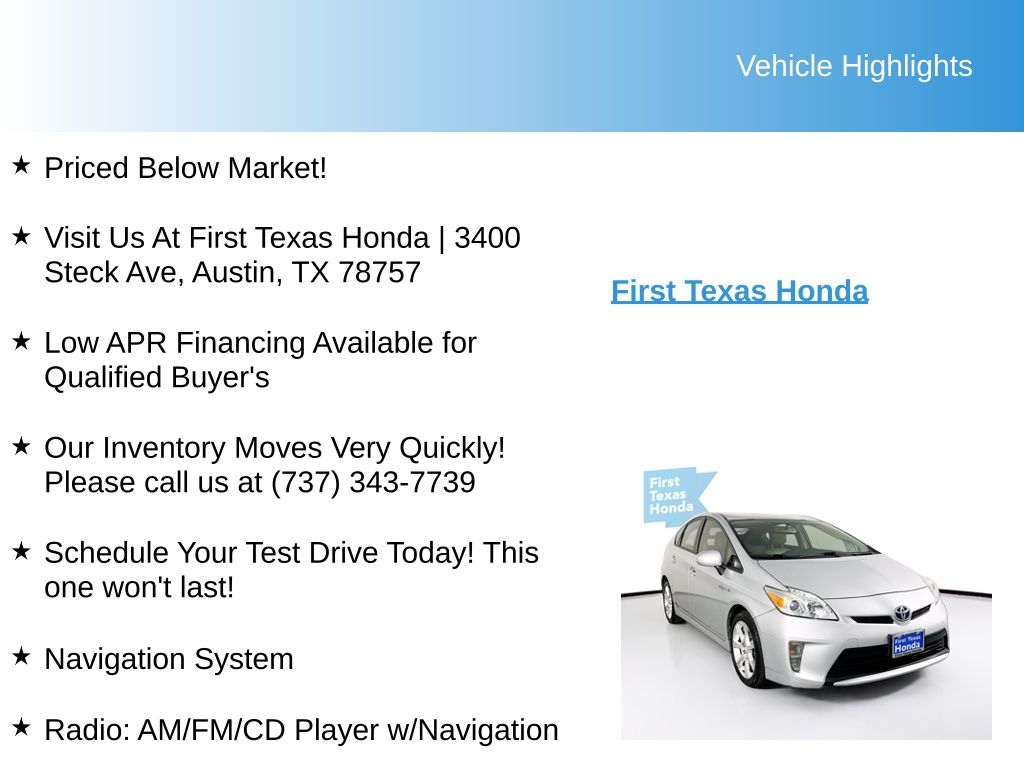 Used Car 2014 Toyota Prius  Four For Sale Under $10,000 In Austin, Texas