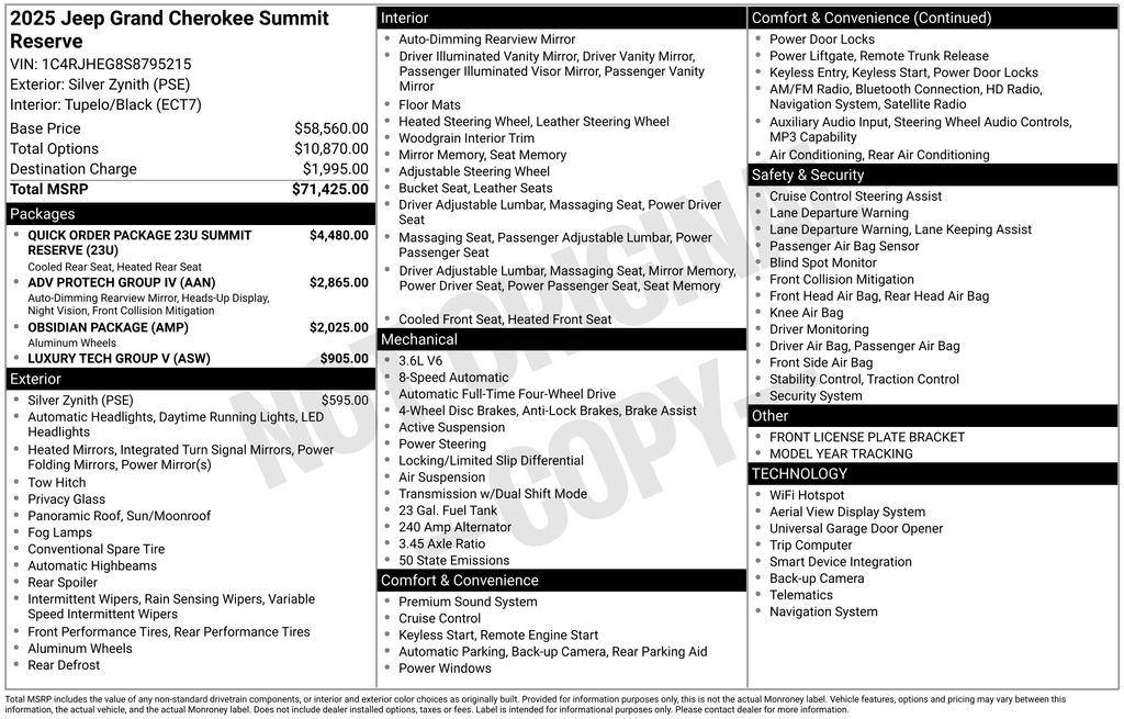 New Car 2025 Jeep Grand Cherokee  Summit For Sale Under $70,000 In Austin, Texas