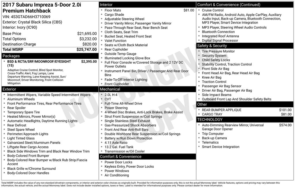 Used Car 2017 Subaru Impreza  2.0i Premium For Sale Under $15,000 In Austin, Texas