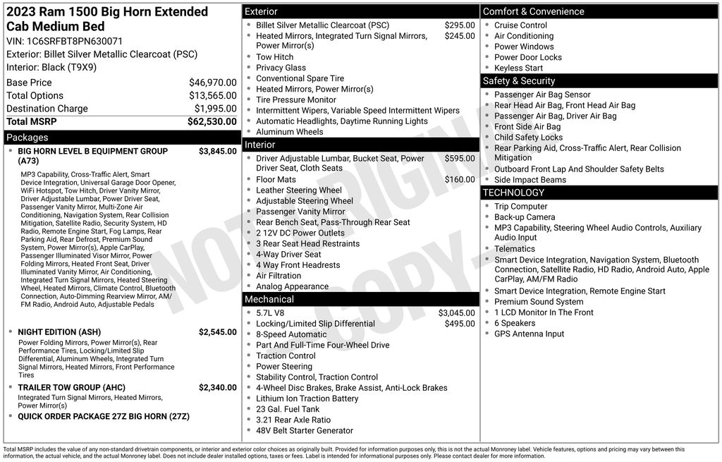 Billet Silver Metallic Clearcoat 2023 RAM 1500 Pickup Truck Four-Wheel Drive 8-Speed Automatic