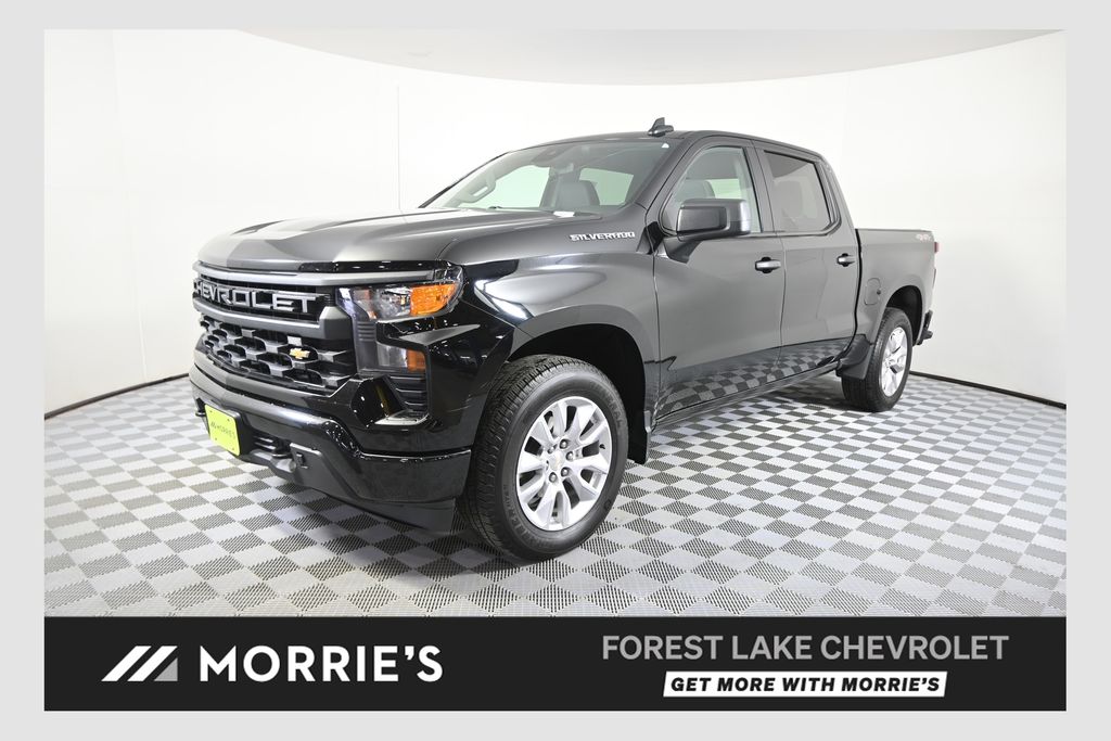 Black 2024 Chevrolet Silverado 1500 Custom Crew Cab 4WD Pickup Truck Four-Wheel Drive 8-Speed Automatic