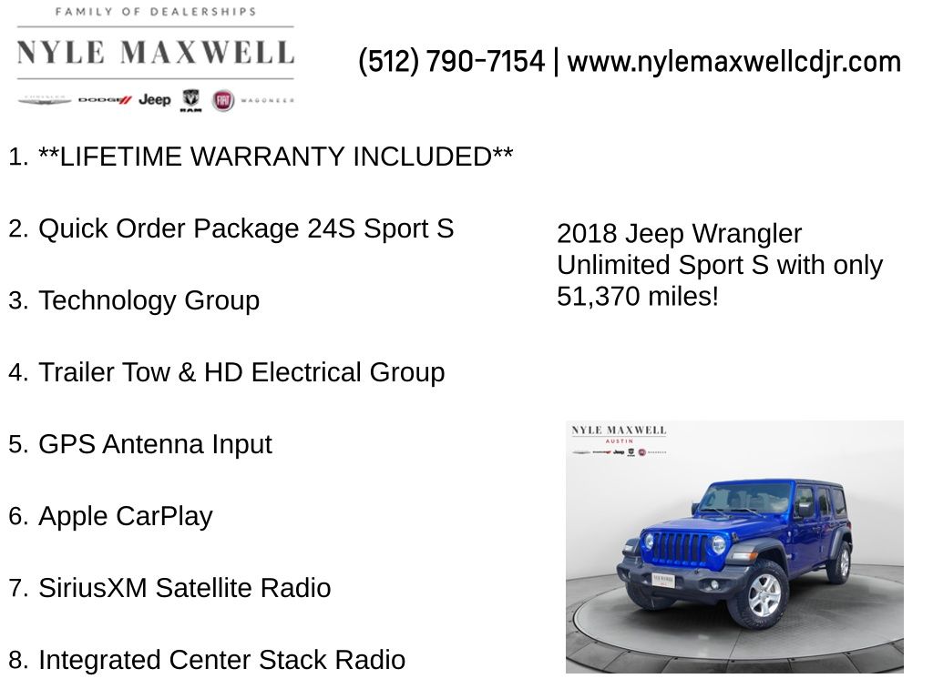 Used Car 2018 Jeep Wrangler  Unlimited Sport S For Sale In Austin, Texas