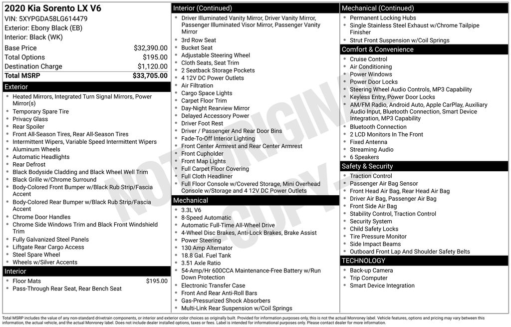 2020 Kia Sorento 3.3L LX