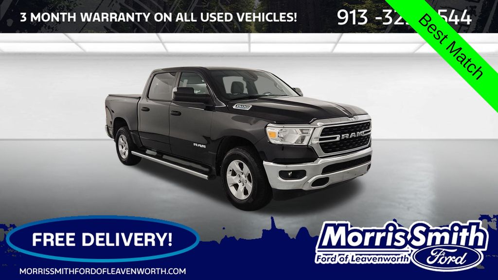 Diamond Black Crystal Pearlcoat 2023 RAM 1500 Big Horn Crew Cab 4WD Pickup Truck Four-Wheel Drive 8-Speed Automatic