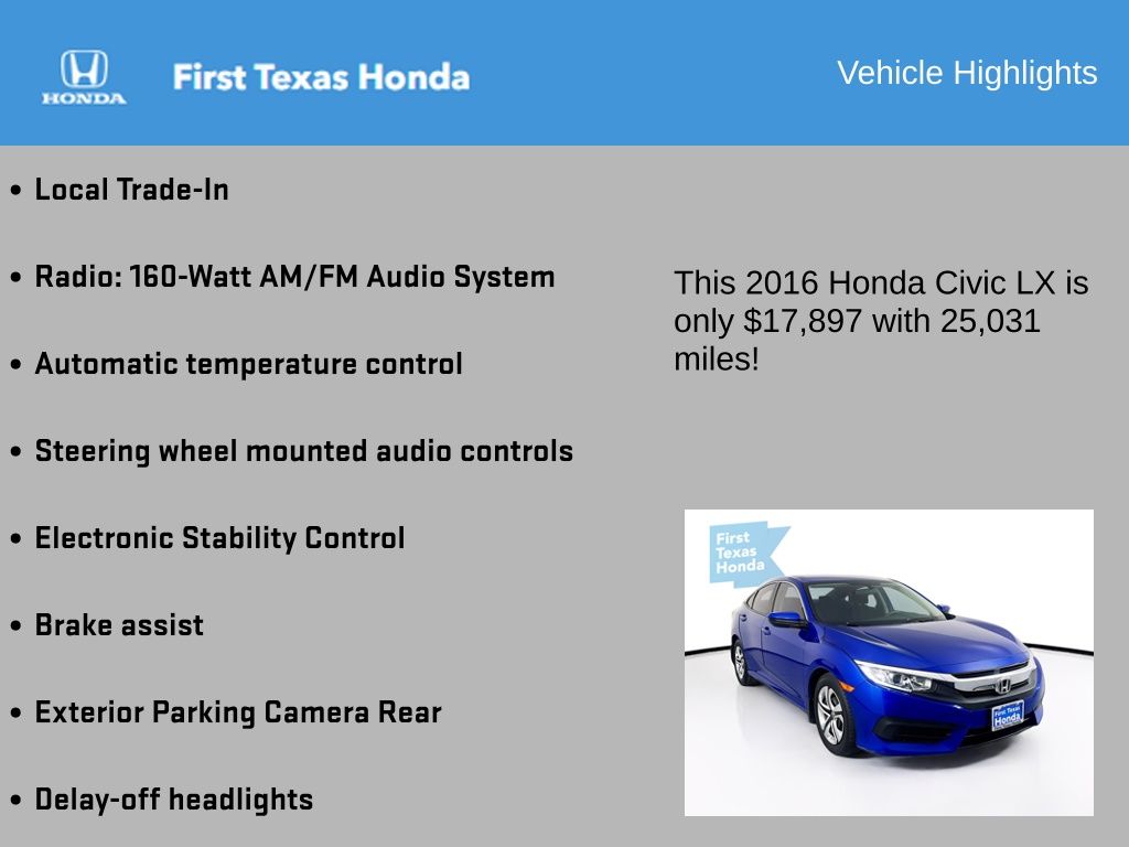 2016 Honda Civic  Lx In Austin, Texas