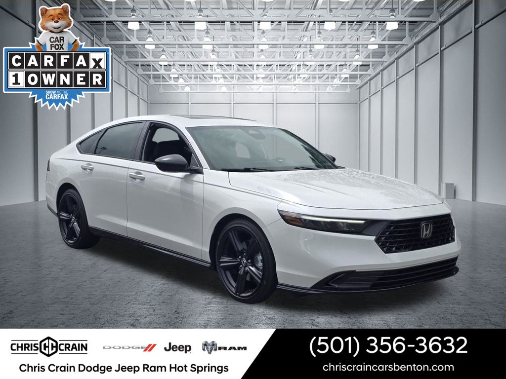 Pearl White 2025 Honda Accord Hybrid Sedan Front-Wheel Drive Continuously Variable Transmission
