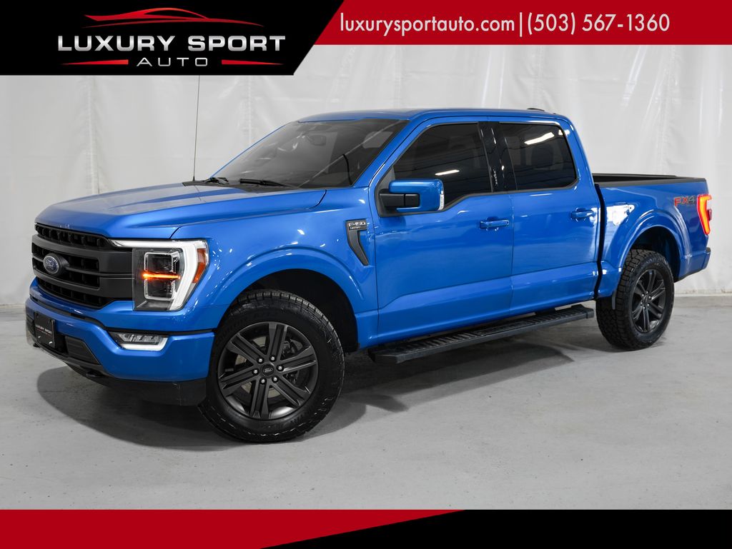 Blue 2021 Ford F-150 Pickup Truck Four-Wheel Drive Automatic