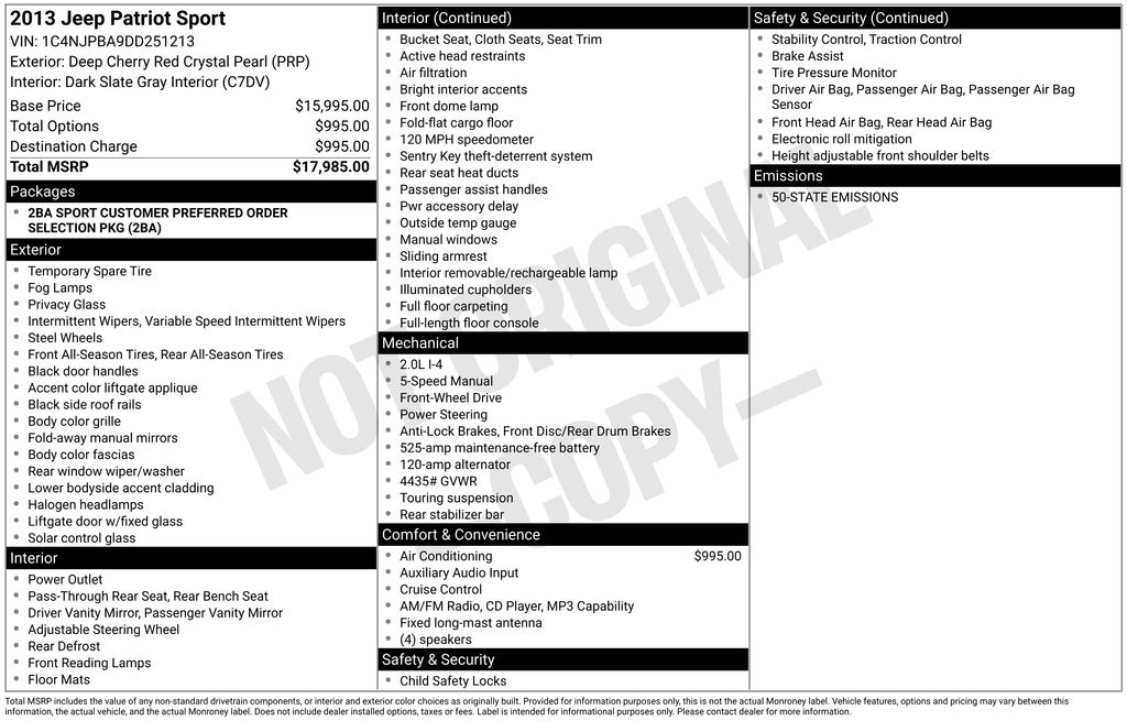 Used 2013 Jeep Patriot Sport with VIN 1C4NJPBA9DD251213 for sale in New Smyrna Beach, FL