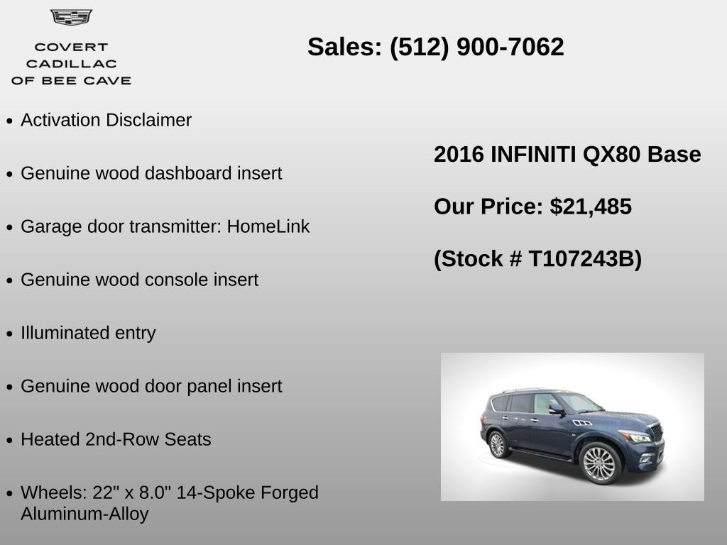 Used Car 2016 Infiniti Qx80  Base For Sale Under $25,000 In Austin, Texas