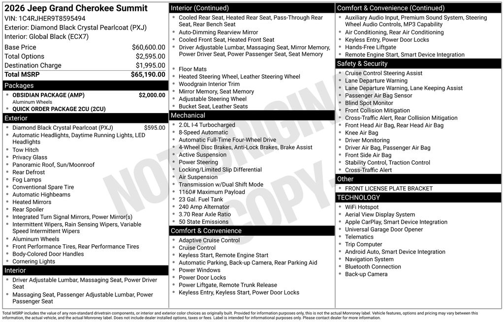 2026 Diamond Black Crystal Pearlcoat Jeep Grand Cherokee Summit 4X4 SUV