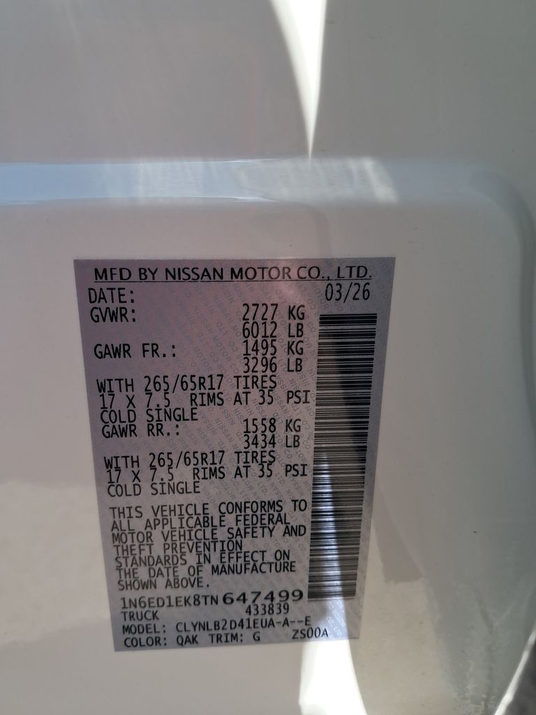 2026 Nissan Frontier SV White at John Sisson Motors