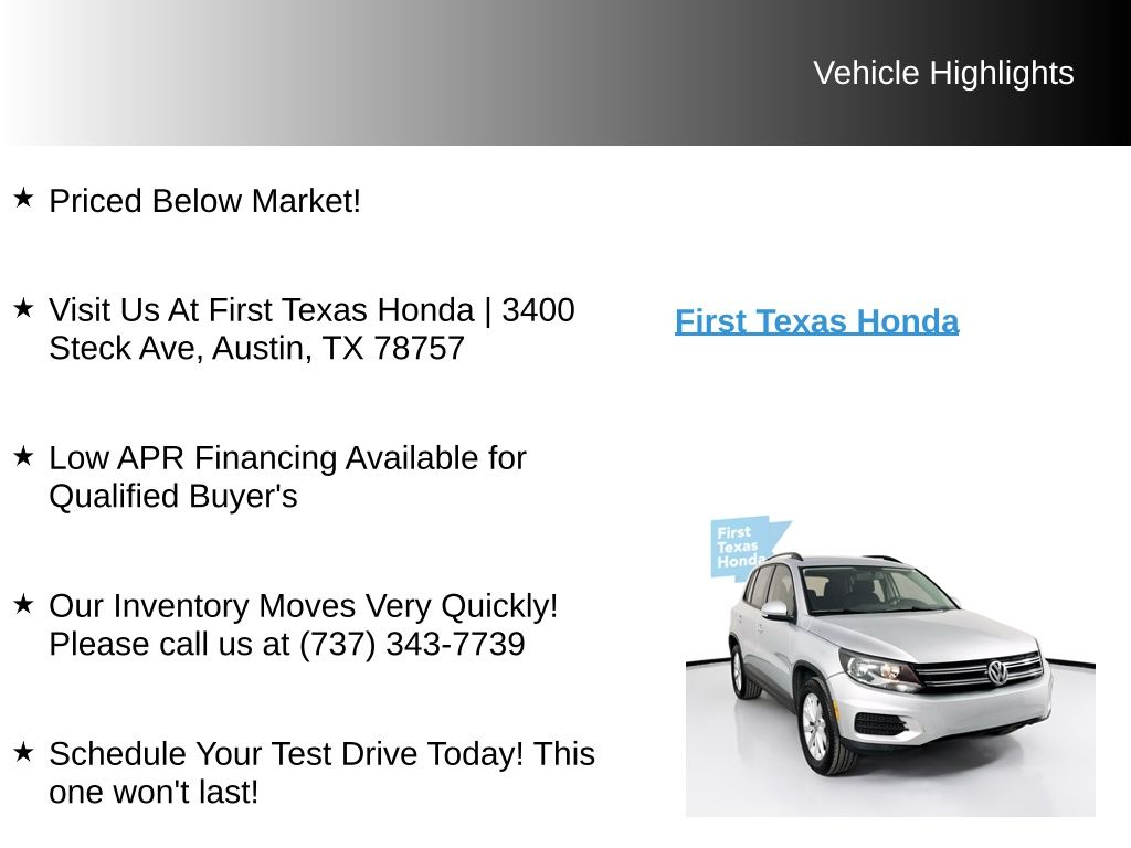 Used Car 2018 Volkswagen Tiguan Limited  2.0t For Sale Under $15,000 In Austin, Texas