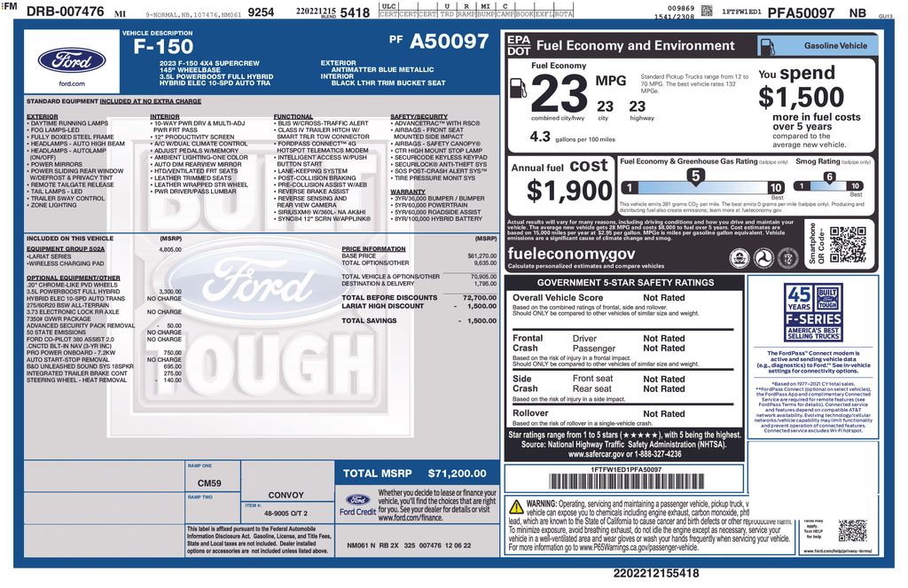 2023 Antimatter Blue Metallic Ford F-150 Lariat 4X4 Truck