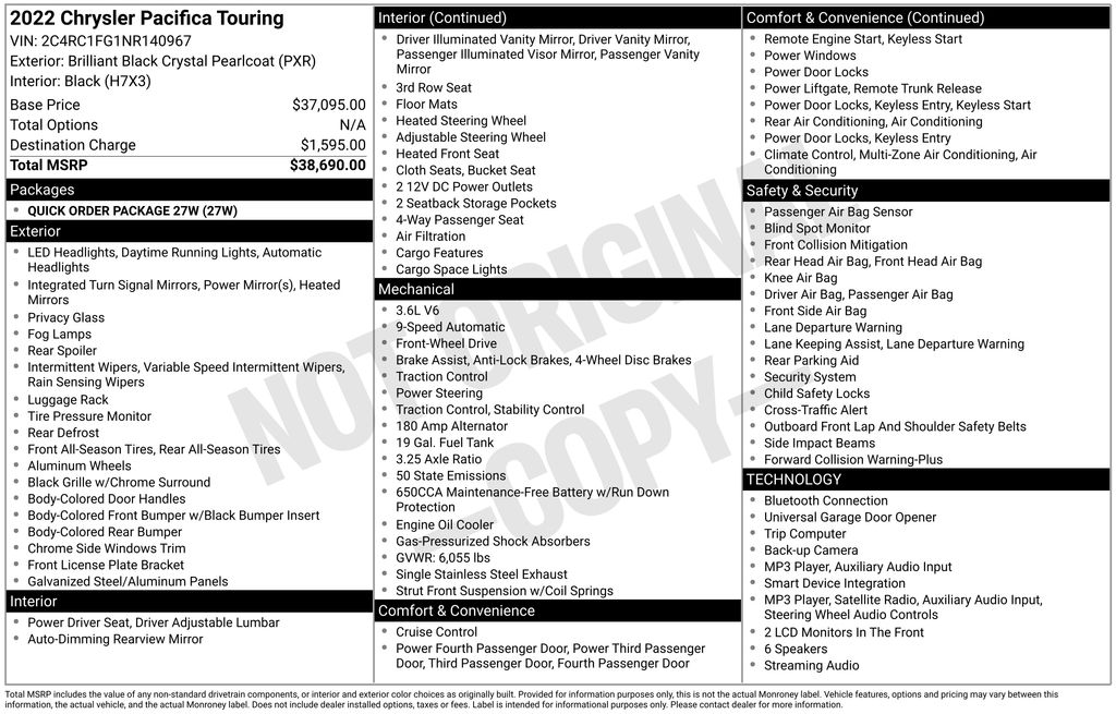 2022 Chrysler Pacifica Touring Black at South Hills CDJR