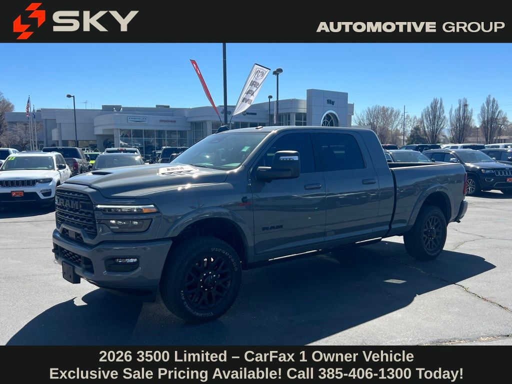 Ceramic Gray Clearcoat 2026 RAM 3500 Limited Mega Cab 4WD Pickup Truck Four-Wheel Drive 8-Speed Automatic