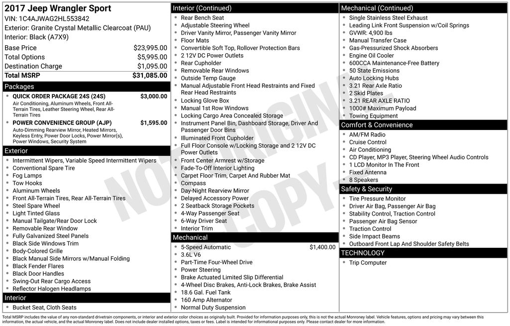 used 2017 Jeep Wrangler car, priced at $19,000