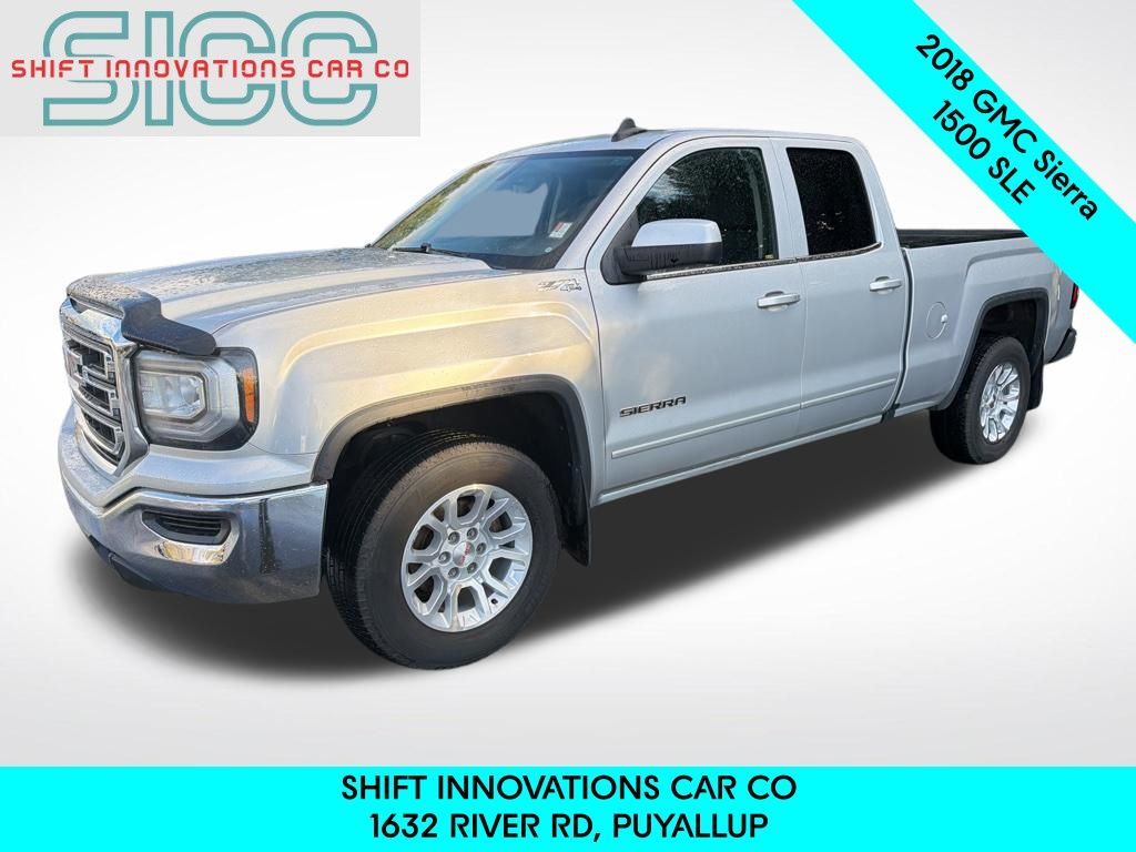 Silver 2018 GMC Sierra 1500 SLE Double Cab 4WD Pickup Truck Four-Wheel Drive 6-Speed Automatic Overdrive