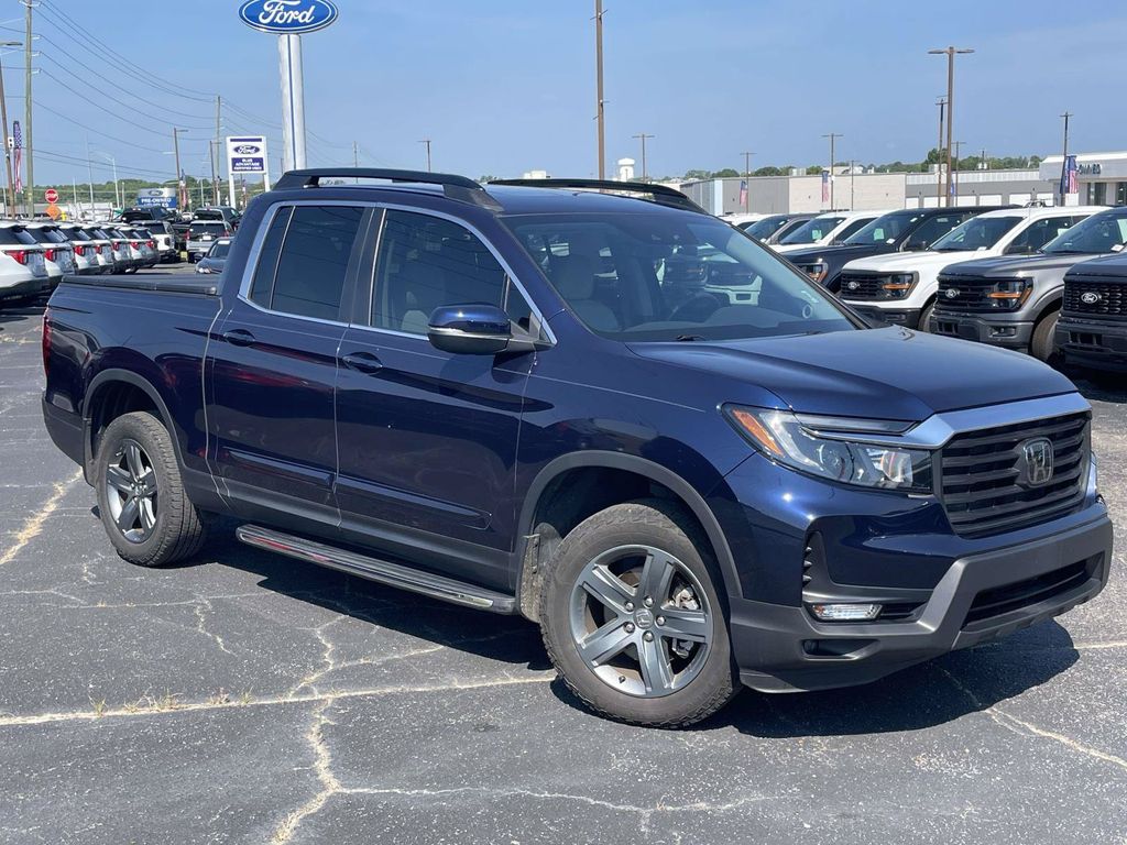 Black (Obsidian Blue Pearl) 2023 Honda Ridgeline Pickup Truck All-Wheel Drive 9-Speed Automatic