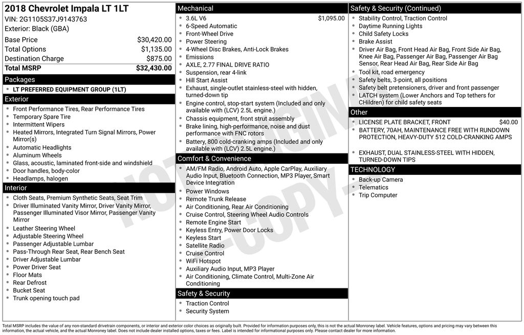 Used Car 2018 Chevrolet Impala  Lt For Sale Under $15,000 In Austin, Texas