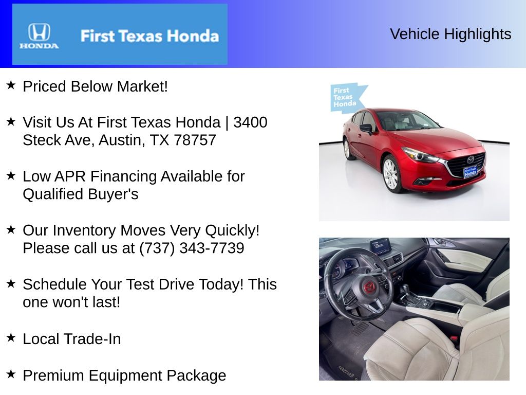 Used Car 2017 Mazda Mazda3  Grand Touring For Sale Under $12,000 In Austin, Texas