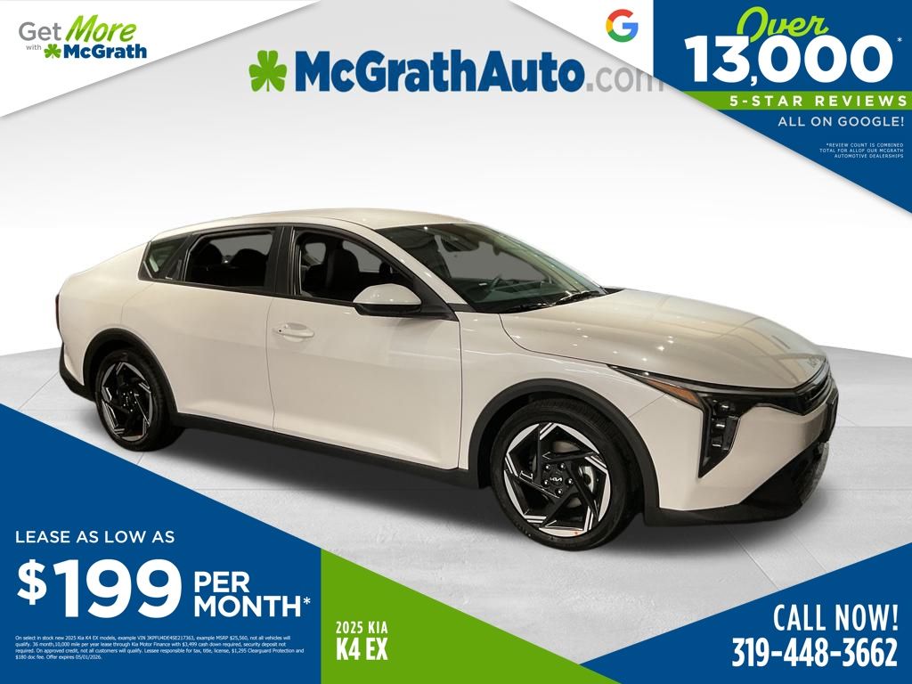 Snow White Pearl 2025 Kia K4 EX FWD Sedan Front-Wheel Drive Continuously Variable Transmission