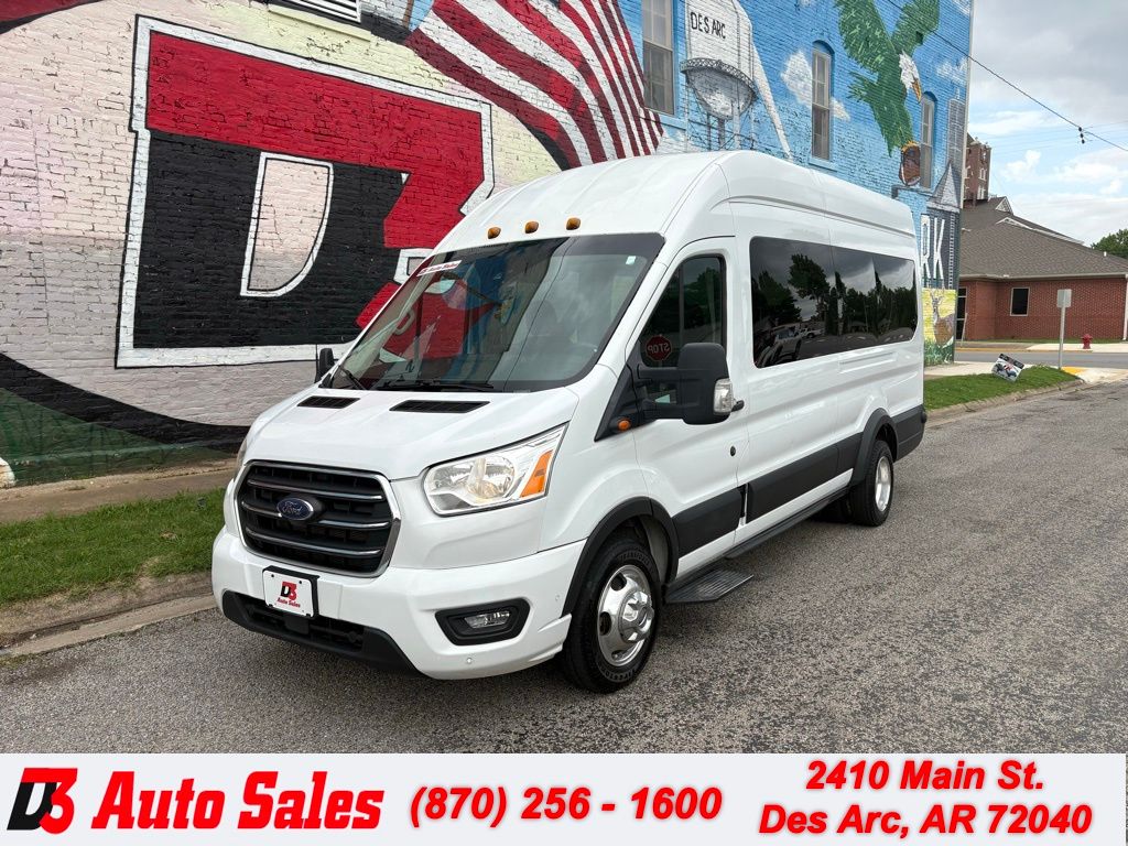 Oxford White 2020 Ford Transit Passenger 350 HD XLT Extended High Roof LWB DRW RWD with Sliding Passenger-Side Door Van Rear-Wheel Drive